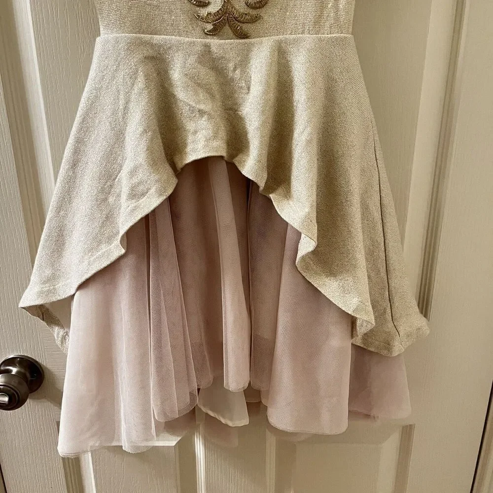 Joyfolie Roselyn Petticoat Dress in Gold Tulle Hi-Low Mia Joy Girls Size 5